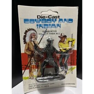 Vintage DieCast Cowboy & Indian Cowboy W/ Two Guns Metal 1960 Unpainted New 3”